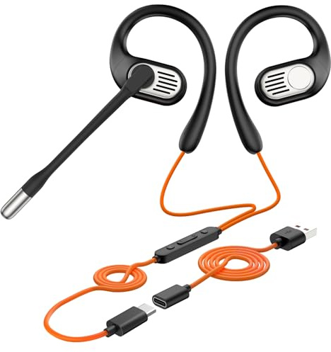 OpenRock Link 10 - Cuffie cablate aperte, microfono dual micron con cancellazione del rumore AI e microfono boom girevole a 240°, interfacce USB-C e USB-A per chiamate e riunioni aziendali
