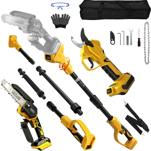 panthem 4 en 1 batería telescópica de alta poda sierra de 6 pulgadas mini motosierra sierra de árbol compatible con Dewalt 20V 18V, 45 mm sierra eléctrica Tijeras de jardín, tijeras de árbol, tijeras