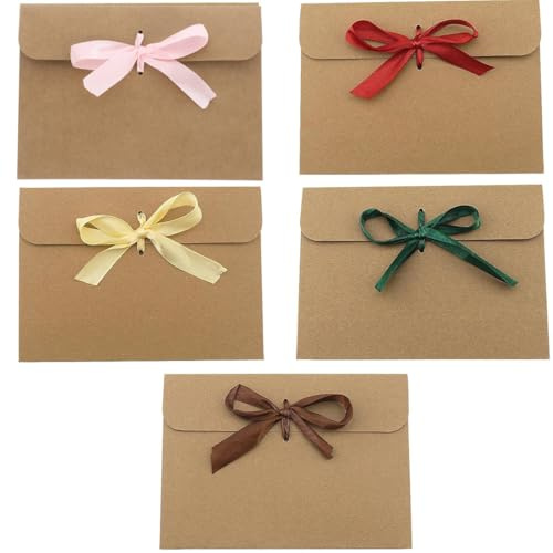 25 Stück Kraftpapier Umschläge, Retro Kraftpapier Hochzeits Briefumschläge mit Bändern, Briefumschläge mit farbigen Bändern, DIY Graffiti für handgefertigte Einladungen,Valentinstag, Weihnachten