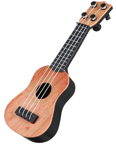 CVUTOVO Ukulélé Plastique Mini 4 Cordes Marron Clair Instrument Musique Éducatif pour Garçon et Filles Sécurisé Cordes Nylon Souples Éveil Musical et Apprentissage Ludique