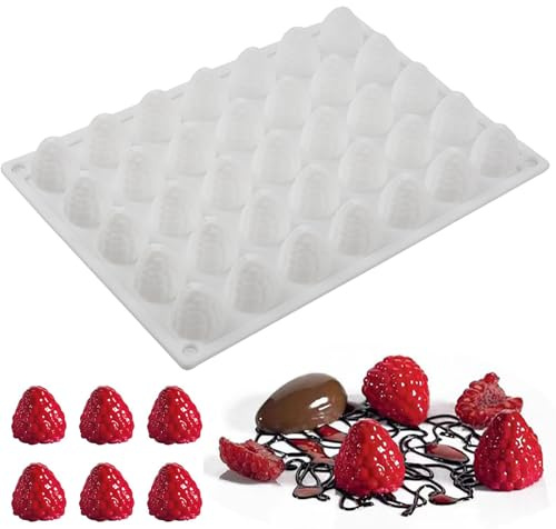 35 Cavity Silicone Raspberry Gummy Cake Fondant Mold Chocolate Baking Mould | Cupcake Topper Decor Fruit Snack Dessert Sugar Craft Molds Ice Candy Tray DIY Kitchen Tool