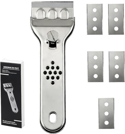FIGCY Raschietto per Forno con 5 Lame di Ricambio, Raschietto in Acciaio Inox per Piani Cottura in Vetroceramica, Vetro e Superfici Cucina, Strumento Antigraffio per Grasso