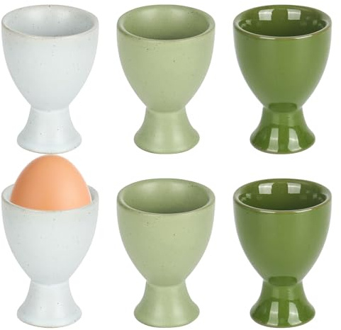 elthmpr Eierbecher Porzellan 6er Set - Eierbecher Keramik Bunt Egg Cup Weiß Grün, Eierhalter Frühstück Brunch für Hartgekochte Weichgekochte Eier Tee und Wein Küche Haus Restaurant Spülmaschinenfest