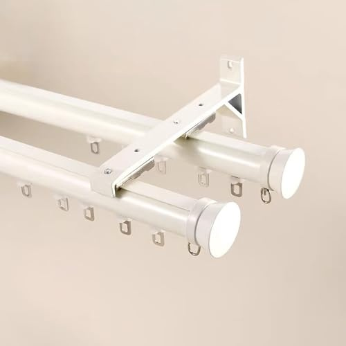 Double Rails System 3-20ft Double Row Curtains Tracks Wall Mounted Heavy Duty Drop Curtains Rails Roman Rod Aluminum Sliding Curtains Track Room Dividers With Silent Rollers(White,6m(19.7ft))