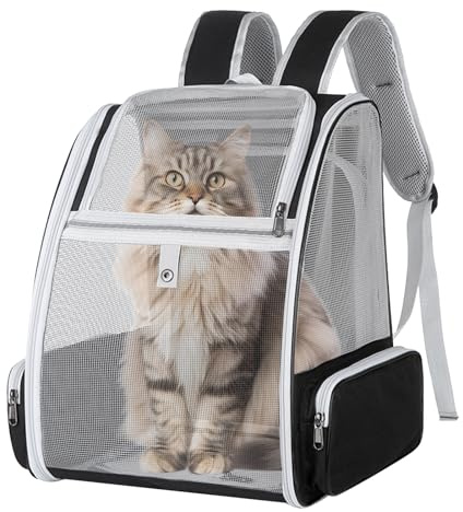 Cat Backpack Carrier – Breathable Cat Carrier Backpack with Mesh Window, Foldable Dog Backpack Carrier for Travel and Outdoor, Holds Up to 5kg