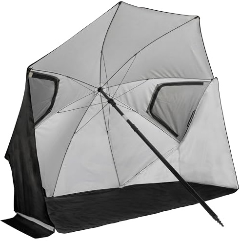 VirtuFit Parasol de playa premium de 200 cm, color negro, con protección contra el viento y función de tienda de playa, protección solar UV50+ para playa, camping y jardín
