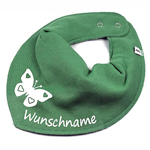 HALSTUCH mit Namen oder Text personalisiert für Baby oder Kind aus Baumwolle in Einheitsgröße Schmetterling khaki