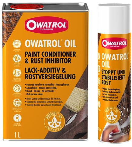 OWATROL OIL Set Rostschutzlack 1L + Spray 300ml | Farblos & tiefenwirksam – stoppt Rost, schützt Metall, Kunststoff, Glas & Holz dauerhaft