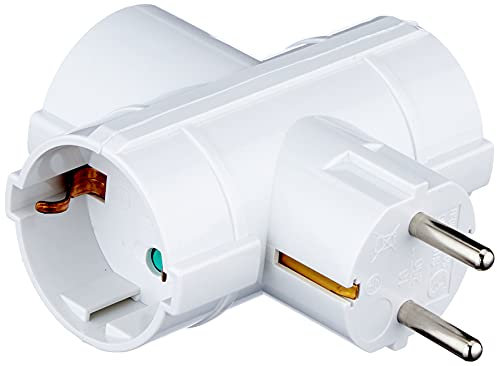 Garza - Adaptador Triple Lateral (3 Tomas Schuko) | Ladrón Triple de enchufes con Toma de Tierra | Protección Infantil | Blanco