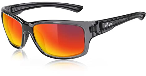 ICECUBE DYNAMIC Polarized Sports Sunglasses UV400 Protection with Anti-Slip Function and Lightweight Frame - for Men and Women when Driving, Running, Baseball, Golf, Casual Sports (Crystal Grey/Red)