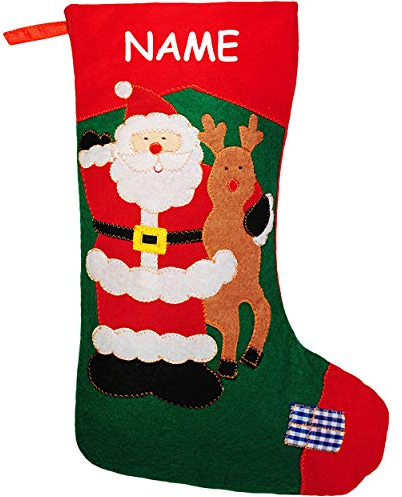 alles-meine.de GmbH XL - Weihnachtssocke & Filzstrumpf - inkl. Name - 50 cm - Weihnachtsmann & Rentier/Hirsch/Elch/Nikolaus/Santa Clause - zum Aufhängen - Nikolausstiefel..