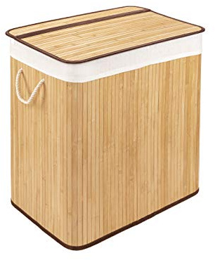 WohnDirect Wäschekorb Bambus mit Deckel, waschbar, 72 L, Natur | Herausnehmbarer Wäschesack, 2 Griffe