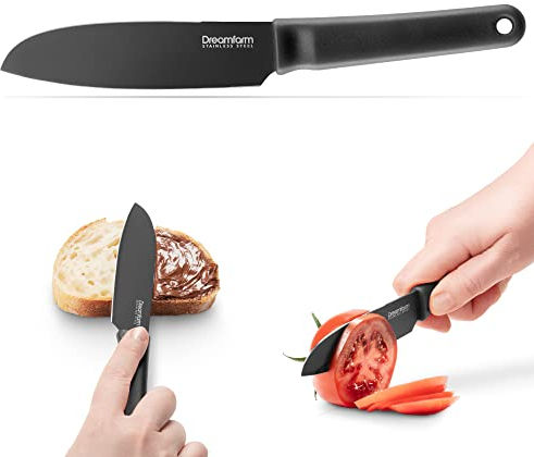 Dreamfarm Kneed - Coltello da taglio, spargimento e paletta con taglierina integrata in plastica e coperchio protettivo, colore: nero