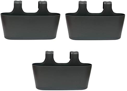 Gariella - 3 x Blumenkasten in Anthrazit, Hängekasten, Geländer-Montage, Balkon, Außenbereich, 5,5 L, oval, Kunststoff, Übertopf, Pflanzkasten, Blumentopf zum Hängen, Wasserspeicher/Untersetzer