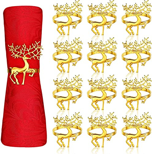 LATERN 12 Pièces Ronds De Serviette Renne De Noël, 6CM Or Porte-Serviettes Elk Boucle De Serviette De Cerf pour Le Déjeuner De Noël Thanksgiving Party Décoration De Table De Mariage De Vacances