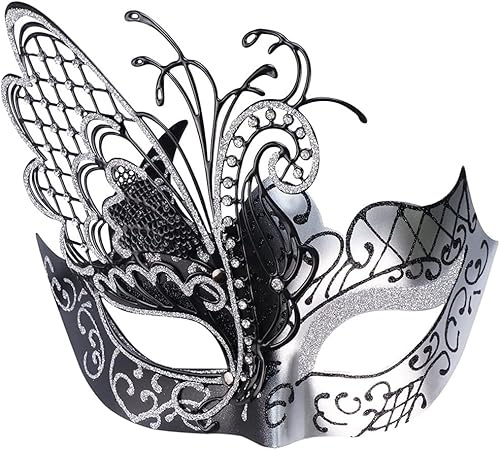 Qavctw Masquerade Half Face Metal Mystery Mask for Men and Women - Venetian Mardi Gras Party Laser Cut Metal