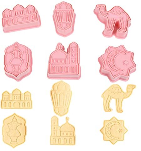 Mineatig Eid Mubarak Cookie Cutter - Cute Muslim Cookie Mould Set - 3D Cookie Cutter DIY Cake Baking Tools with Mosque, Lantern, Camel, Star, Moon, Star