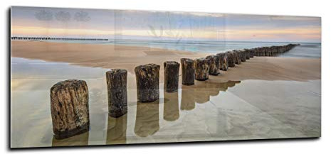 Canvasfly 100x40 Wandpaneele für Küche Deko-Spritzschutz für Küchenrückwand Glas Bilder Gehärtet Küchen-Deko Glasplatte aus Vorgespanntem Glas Küchenrückwandplatte Strand