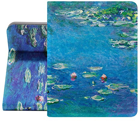 Berkin Arts para iPad 7/8/9ª Generación/iPad Air 3ª Generación para (10.5 Pulgada) 2019/2020/2021 Estuche de Folio de Cuero Premium cloisonnismo Azul Verdoso Flor Floral (Monet-Nenúfares)