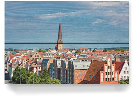artboxONE Holzbild 30x20 cm Reise Häuser, Kirche, Wolken von Künstler Rico Ködder