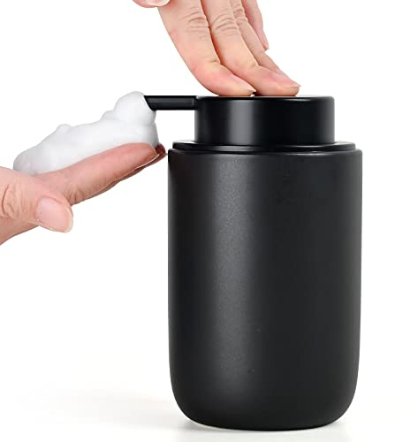 Seifenspender Umlaca Spülmittelspender,Nachfüllbarer Soap Dispenser Keramik 350ml,Großer Pumpenkopf lässt Sich leicht drücken,Geeignet für Küche,Bad (Mattes Schwarz Schaumseifenspender)