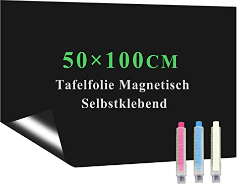 Lyzzxi Film tableau autocollant - 50 x 100 cm - Noir - Effaçable - Pour enfant, maison, bureau, école - Avec marqueurs à craie à base d'eau, chiffon et aimants