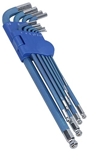 AB Tools Juego de llaves hexagonales de 10 piezas extra largas de colores Allen con soporte de 1,5 – 10 mm