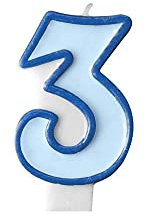 Candelina con Numero 3 per Torta Compleanno Blu Azzurra, Candela di Cera da Maschio, Anniversario, Festa, Party Ricorrenza, Pensionamento, Bambino Bambina Celeste - h 7 cm