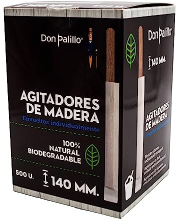 DON PALILLO 500 Stück Einweg-Kaffee-Rührstäbchen aus Holz, einzeln verpackt, 14 cm Länge, ideal für Kaffee, Cocktails, Erfrischungsgetränke, (1)