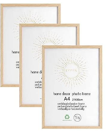 LYYYYX Cadres Photo A4 Bois lot de 3 cadres photo pour posters et affiches Convient pour Accrocher des Diplôme et Décoration Cadre photo Montage Mural ou sur Table