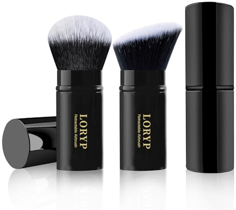 LORYP Retractable Makeup Brush Black Kabuki Foundation Brush for liquid Cream and Powder Makeup 2 Pack Travel Makeup Brush Set