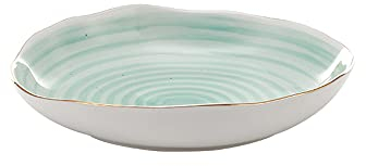 NBHDEK 8 Zoll Keramik-/Nudel-/Obst-/Vorspeisen-/Dessertteller mit Goldrand und gewelltem Design, Festtagsteller, Tiefe Weihnachtsteller, Rosa/Grün