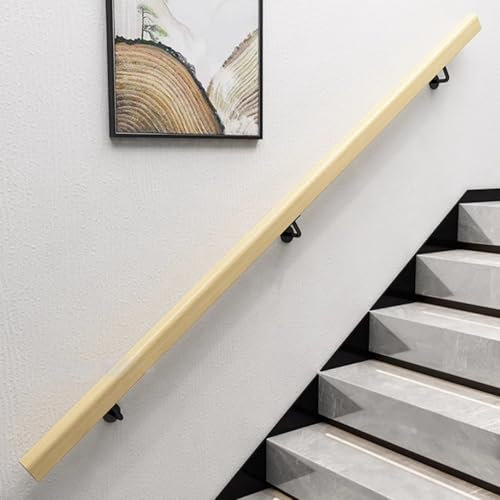 Handlauf Massivholz Innen Handlauf for Treppen Rutschfest Treppengeländer Wandhandlauf Handlauf Geländer Treppe mit Edelstahlhalter (120cm)