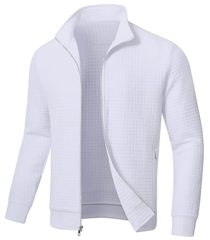 Huayuzh Mens Lightweight Jacket Casual Outdoor Windbreaker Stand Collar Jacket Sport Hiking Running with Zip Pockets White M