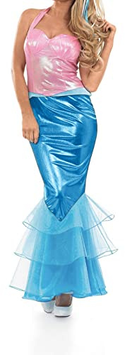 Nicoxijia Damen-Meerjungfrau-Kostüm, Halloween, Meermädchen-Schwanz, Kleid, Pailletten-Maxirock, Cosplay, Halloween, Partykleid, Meerjungfrauen-Outfit (B-Rosa, L)