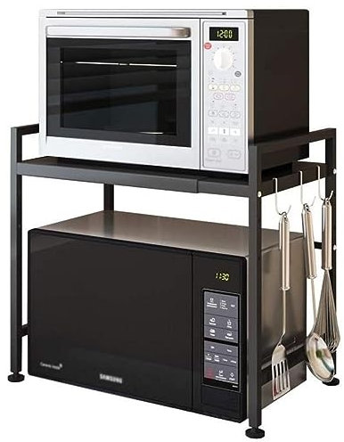 Metal Microwave Stand Shelf Extendable Kitchen Storage Rack for Microwave Oven Oven Shelf with Spice Rack Organizer Black & White Color Options