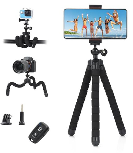 UTEBIT Treppiede Smartphone Portatile，Mini Cavalletto Flessibile Octopus 360° Rotabile Selfie Stick，Treppiede Fotocamera per Tavolo/Viaggi Compatibile con Cellulare/Fotocamera