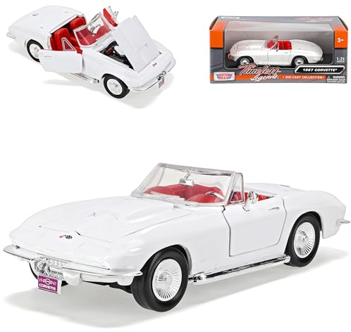 Motormax Chevrolet Chevy Corvette C2 Cabrio Weiss Offen 1962-1967 Oldtimer 1/24 Modell Auto mit individiuellem Wunschkennzeichen