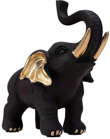 Estatua de Animal, Figura de Elefante, Figura de Animal de la Suerte, Escultura Decorativa, Figura de Elefante Negro y Dorado, Estatua Coleccionable de Resina, Elegante de Mesa, 15 x 7 x 14 cm