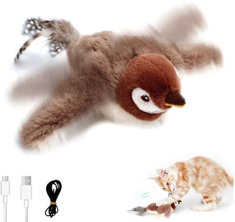 KutaKuta Oiseau Volant pour Chat - Jouet Interactif pour Chat avec Ailes Battantes, Rechargeable et Lavable Jouet Chat Oiseau Volant Jouet Oiseau Gazouillant d'Intérieur pour Chaton Adulte