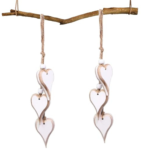 Dtoterul 2 Piezas Corazón para Colgar Madera Adornos, Colgantes Madera de Corazón Decoración, Decoración De Ventana, Decoración para Salón,Boda