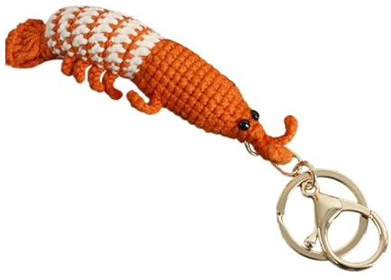 Generisch Knitted shrimp pendant, crochet shrimp key chain, cartoon hand-woven shrimp doll - soft and comfortable key decoration for car keys, bags, backpack and mobile phones, Single attributes