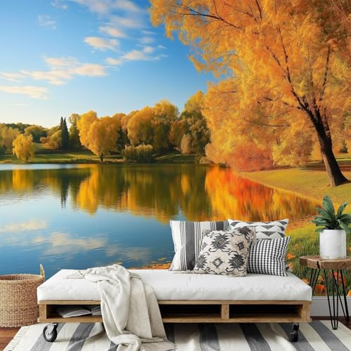 MIATCENRT 3D Paisaje natural Papel Tapiz Fotográfico, Efecto Otoño Parque Papel Pintado Pared para Salón 300Anx210Al cm, Ideal para la Decoración de Comedores, Salones, Dormitorio