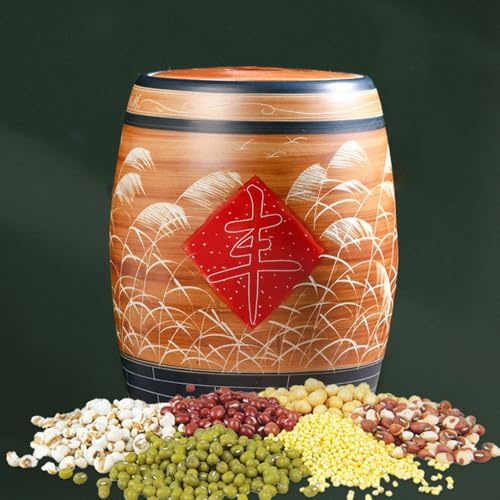 YCBTPS Rice Storage Box With Lid, Household Ceramic Sealed Storage Tank, Chinese Large-Capacity Dispenser For Cereal, Handcrafted Porcelain Pot For Beans Corns(10KG-22lb)