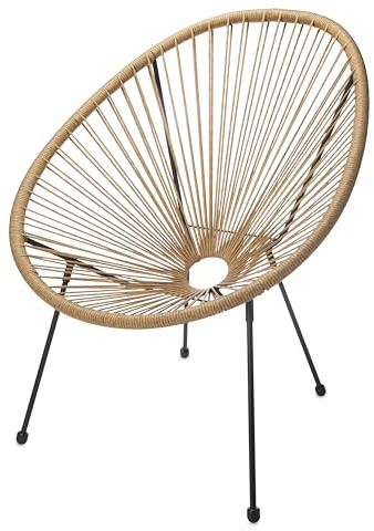 sunnypillow Acapulco Gartenstuhl - gemütlicher Loungesessel für Wohnzimmer, Terrasse, Garten, Balkon Sessel Stuhl - Korbsessel Gartensessel im Retro Design - Outdoor/Indoor - Beige