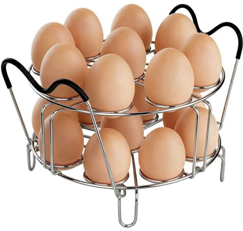 Stackable Egg Steamer Rack Compatible with Instant Pot 6qt & 8qt - 304 Stainless Steel Trivet with Heat-Resistant Handles, Holds 18 Eggs for Pressure Cooker & Pot, Multi-functional Cooling Rack