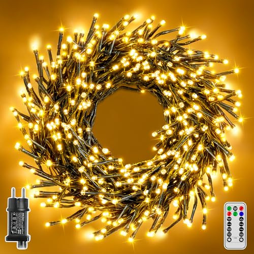 Hopexy Cluster Lichterkette Weihnachtsbaum Außen 15 m 750 LEDs, 8 Modi & Timer, Lichterkette mit Stecker & Fernbedienung IP44 wasserdicht für Weihnachtbaum Weihnachten Party Hochzeit (warmweiß)