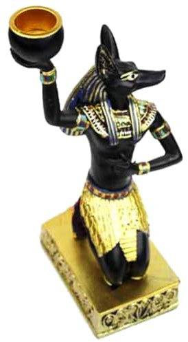 Fuwraixis Statua creativa di Anubis, Scultura di personaggi mitologici, Portacandele vintage in resina, Decorazioni per la casa e l'ufficio, Anubis figura Regali da collezione