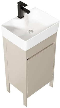 TYMYW Waschbecken mit Unterschrank und Wasserhahn mit Puffertür Waschtisch Stehend mit Unterschrank Set mit Füßen,Milch Weiß,40cm