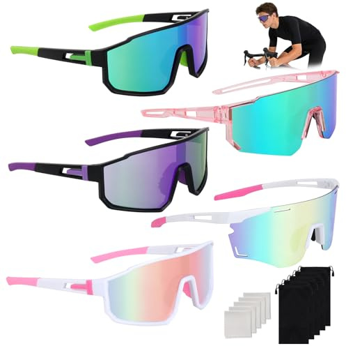 LYPPUL Lot de 5 paires de lunettes de soleil polarisées pour homme et femme - Coupe-vent UV400 - Pour VTT, vélo de course, cyclisme, ski, rave